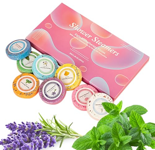 Welhammsae Duschbomben Set, 8 Stück mit 8 Düften, Shower Steamers Aromatherapie Bath Bombs, Selbstpflege Spa Entspannung, für Frauen, Männer, Mama, Papa, Lavendel, Minze, Milch, Rose, Mango, Jasmin