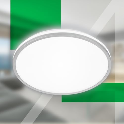 BRILONER - LED Deckenleuchte Effizienzklasse A, Deckenlampe Effizient mit 8,5W bei 1800lm, ca. 50.000h Licht, indirektes Licht, Lampe, Wohnzimmerlampe, LED Panel, Küchenlampe, 33 cm, Chrom-Matt
