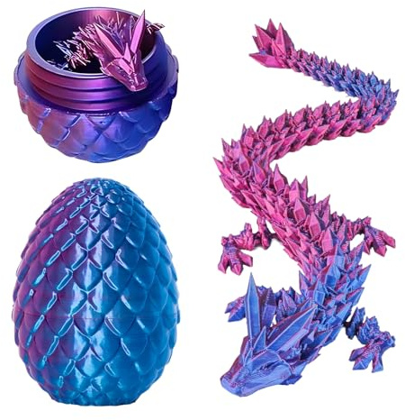 JurciCat 3D Gedrucktes Drachenei mit Drache Beweglicher Dragon Drachen Figuren für Weihnachten Ostern Geburtstag Karneval Erwachsene Kinder Geschenke Spielzeug(Lila)