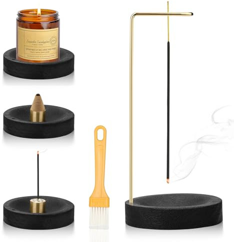 Porte Encens 3 en 1 à Base Ronde en Bois Fait à la Main, Design Moderne avec Bobine Conique, Porte-encens à 9 Trous brûleur d'encens pour décor de Bureau à Domicile, Yoga, méditation(Noir)