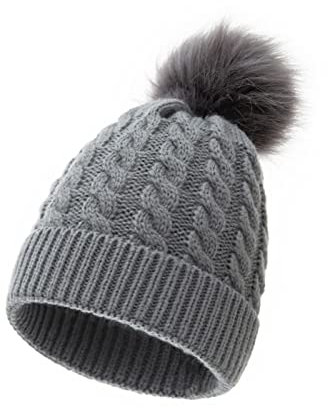 Goofy Mütze Pom Mädchen Gefütterte Mütze Kinder Kleinkind Baby Mütze Strickmütze Baumwolle Jungen Winter Faux Hut Hüte Winterkleidung für Herren, grau, Einheitsgröße