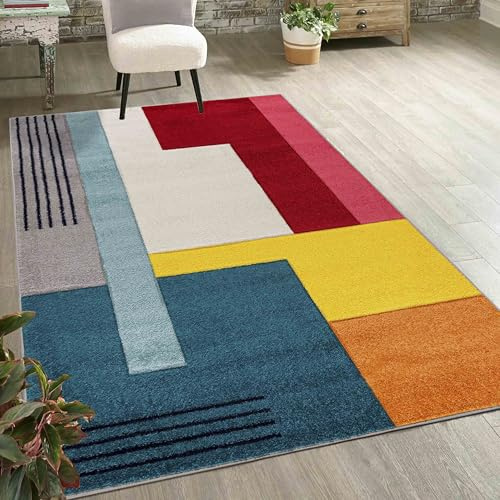 Mazovia Teppich Wohnzimmer 120x170cm Türkis Creme Geometrisch Weich Elegant | Teppich für Schlafzimmer Büro Esszimmer Pflegeleicht Kurzflor Saugrobotergeeignet Fußbodenheizungsgeeignet Synthetisch Modern