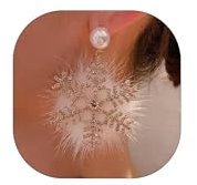 Schneeflocken Ohrringe Damen, Ohringe Weihnachten mit Weiße Pompons Weihnachtsohrringe Hängend mit Strasssteinen Wintertag Ohrringe Schneeflocke Gold für Damen Weihnachts Geschenk