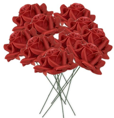 matches21 HOME & HOBBY Wachs-Rosen 10er Set rot - dauerhaft haltbare Textil-Rosen mit Wachs-Blüten