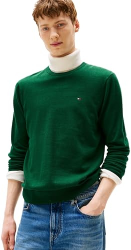 Tommy Hilfiger Herren Pullover Essential Cotton mit Rundhalsausschnitt, Grün (Ornamental Green Heather), XL