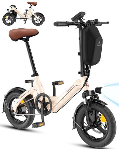Bodywel Foldable Electric Bike for Adults, 14 Fat Tire Ebike with 36V 10ah battery，Dual Shock Absorber, E-bike for Commuting and Off-Road Adventures