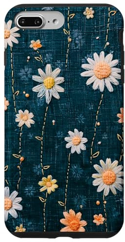 Embroidered Daisy Floral Stitch Denim Design Case for iPhone 7 Plus/8 Plus
