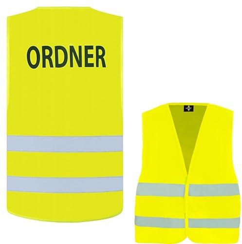 noTrash2003 5 x SECURITY - ORDNER - BESUCHER - Sicherheitsweste nach EN ISO 20471:2013/A1:2016 Zertifiziert in Gelb Grössenverstellbar 2 Reflektorstreifen Gross geschnitten (Ordner, XL/XXL)