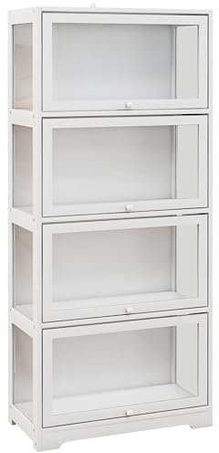 HOMCOM Vitrine für Sammler Buffet Wohnzimmer Aufbewahrungsmöbel auf 4 Ebenen mit Klapptüren, für Wohnzimmer Büro Schlafzimmer, 59 x 30 x 139 cm, weiß