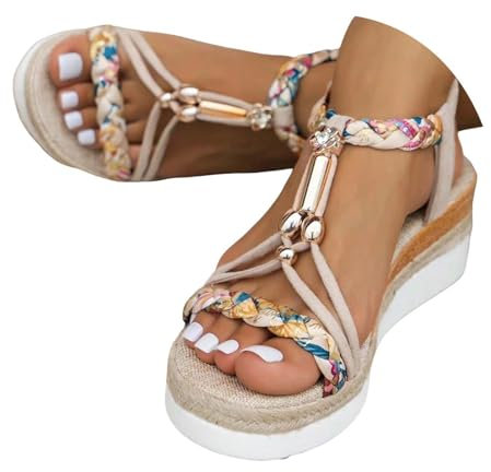Générique Sandales Compensées Femme Chaussure Compensee Femme Semelle Souple Beach Maison Avec Talon Chaussures Été Pantoufles De Plage Bohême Antidérapantes Sandale