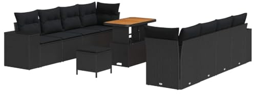 vidaXL 4-teilige modulare Garten-Sofagarnitur in Schwarz aus Poly Rattan mit Kissen – perfekt für Balkone, Terrassen und Gartenlounges, wetterfest und UV-beständig.