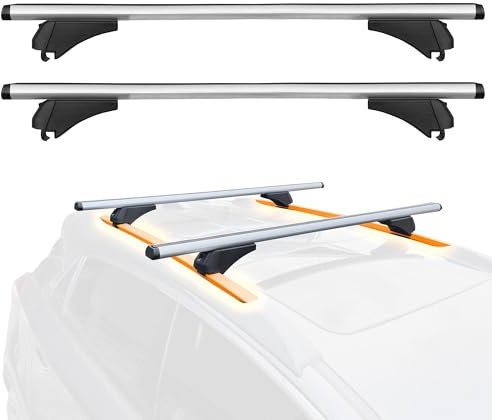 Auto Accessori Lupex - Barre Portapacchi Universali da tetto a croce, adatte per binari laterali rialzati - regolabile e con serratura antifurto, Confezione da 2 pezzi (Railing Chiuso - 140 cm)