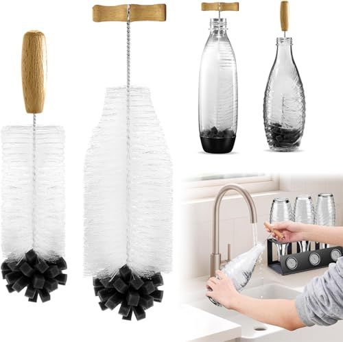 2 Stück Flaschenbürste Lang, 35cm Flaschenreiniger Bürste Kompatibel mit Sodastream Glasflasche, Kratzerfreier Reinigungsbürste Flasche für Glaskaraffe, PET, Babyflaschen, Trinkflaschen