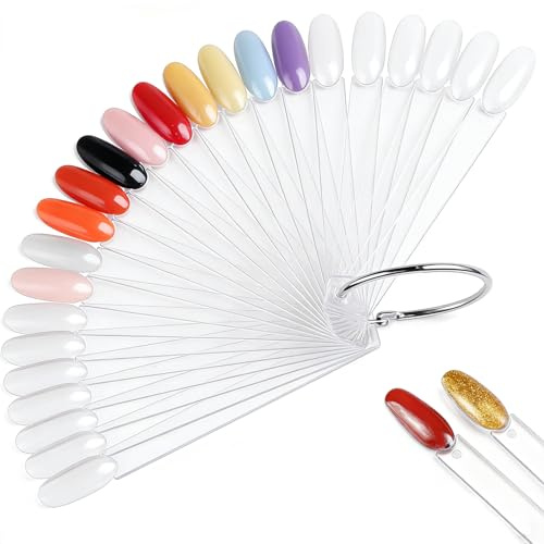 200PCS Clear Fake Nail Swatch Sticks, Professional Color Display Practice Kit for Nail Art Beginners Salons Fan Shaped Nail Swatch Sticks Manicure Training Supplies