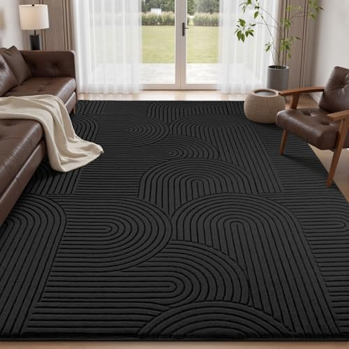 Sour Lemon Teppich Wohnzimmer 200x300 cm, Schwarz Kurzflor Teppiche Weich | 3D Geometrisch, Waschbare Teppiche Flauschig, Rutschfest, Modern, Extra Großer für Schlafzimmer Kinderzimmer Jugendzimmer