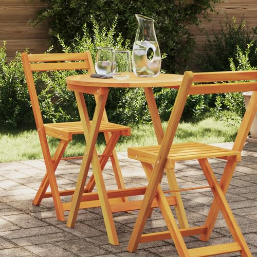 IBUQDDV Klappbarer Gartentisch Rund Ø60x72 cm aus Massivholz Akazie, Faltbarer Outdoor-Tisch für Balkon und Terrasse, Stabiler Akazienholztisch mit platzsparendem Design für einfache