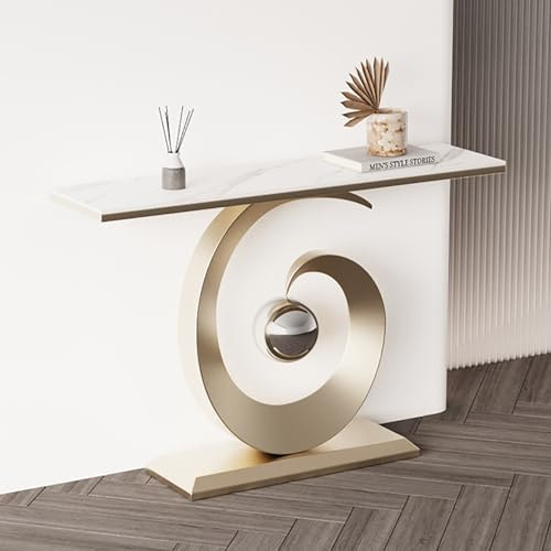 MXXIEYIDUO Moderner Minimalistischer Konsolentisch, Tischplatte aus Gesintertem Stein, Geeignet für Wohnzimmer, Flure Und Eingangsbereiche Und Einfach Zu Montieren(Gold,80x30x80cm/31x12x31in)