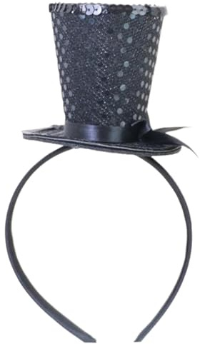 Zylinderhut, schwarze Pailletten-Zylinder auf Stirnband mit Schleife für Karneval, Mottoparty, Abschlussball