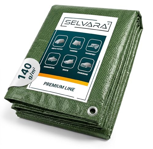 Selvara Abdeckplane 140g/m², Premium Line, Wasserdicht 10m x10m, Grün | Gewebeplane, Schutzplane für Gartenmöbel, Holz, Pool, Auto, reißfeste Planen, UV-stabilisiert, vielen Größen, 60 - 260g/m²