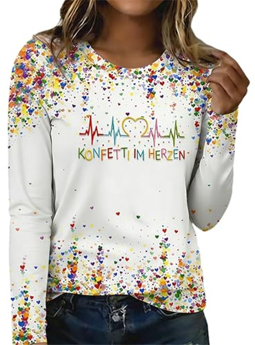 Karneval Bluse Damen Kölner Dom Clown Kostüm Köln Skyline Konfetti Im Herzen Oberteil Top Langarm T-Shirt Festival Kleidung Outfit Fasching Kölsch Liebe Langarmshirt Karnevalskostüm