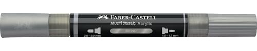 Faber-Castell Multimark Acryl Dual Marker Farbe 251 Silber, Art Set Supplies Acryl-Marker auf Wasserbasis, doppelseitig, fette & feine Spitze, Kunstmarker, Farbstifte, Textmarker
