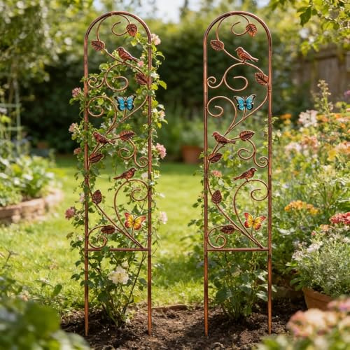 Lot De 2 Treillis Rétro pour Plantes Grimpantes pour Jardin Terrasse Ou Cour, Treillis en Fer Forgé Robuste, Support pour Vignes Fleurs Et Légumes