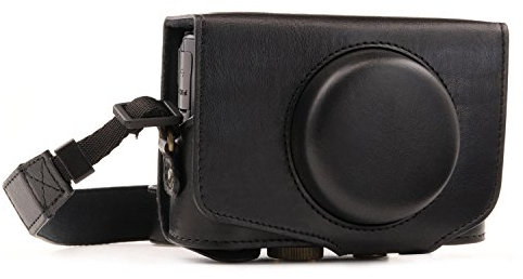 MegaGear MG1173 Para Canon PowerShot SX740 HS, SX730 HS Estuche Ever Ready, Funda de pronto uso de cuero, con correa - Negro