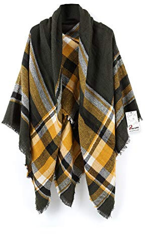 Neal LINK Damen cozy tartan schal-verpackungs-schalkragen stola m plaid karo pashmina Dunkelgrau Gelb one size