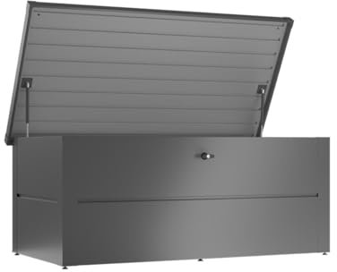ILESTO Ben Auflagenbox mit Schloss/Garten Kissenbox Wetterfest Gartenkiste 692 L, Metall verstärktem Deckel und Gasdruckfedern, Outdoor Schrank Sitztruhe(165 x 85 x 69 cm Anthrazit)