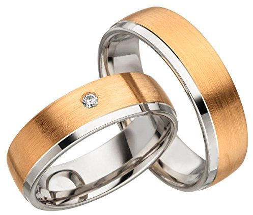 2x 585 Gold Eheringe Partnerringe Trauringe Hochzeitsringe in Rotgold und Weißgold *mit Gravur und Steinen* JC016