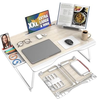 Cooper Cases Cooper Table Mate [Folding Laptop Desk for Bed & Sofa] Couch Table Bed Desk for Laptop Writing Study Eating | Storage Reading Stand (White Oak)