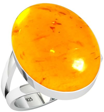 Jeweloporium 925 Sterling Silber Ringe für Damen Orange Bernstein mit Stein Boho Silber Ringe Größe 51(16.2) Engagement Geschenk Handgefertigt Schmuck