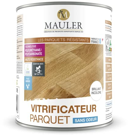 MAULER - Vitrificateur parquet & escalier incolore Aspect Brillant 1L - protection taches, rayures, usure longue durée, ecolabel et dépolluant l'air