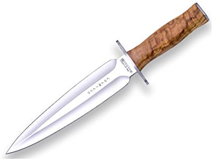 Joker Jagdmesser Colmillo CO108, Klinge 21,5 cm MOVA Stahl, Gürtelmesser mit Olivenholznholzgriff, brauner Lederscheide, Werkzeug zum Angeln, Jagen, Camping und Wandern