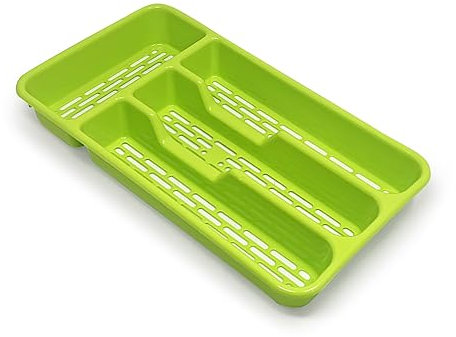 plastific Large CUTLERY TRAY Utensils Spoon Fork Holder Flatware Organiser for Kitchen Organiser Strong Plastic Drawer Sliding Tidy (33 x 17.5 x 4.3 slim, Green)
