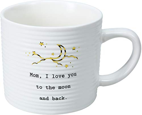 Pavilion Gift company Mom I Love You To The Moon and Back Taza de café Acanalada, Color Blanco y Dorado, Porcelana