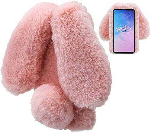 LCHDA Plüsch Hülle für Samsung Galaxy A51 Flauschige Hasen Fell Handyhülle Mädchen Süße Künstlicher Kaninchen Pelz Niedlich Hasenohren Handytasche Schützend Stoßfest Silikonhülle - Rosa