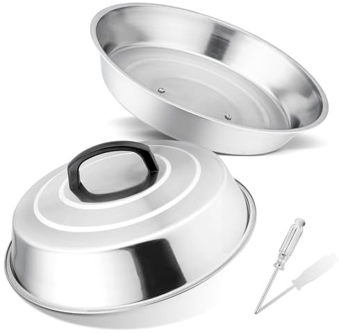 Cheese Melting Dome Set of 2, Leonyo 12 Metal Steam Basting Cover for Griddle Grill, Stainless Steel Griddle Accessories for BBQ Flat Top Kitchen Cooking Hamburger, Dishwasher Safe, Heat Proof Handle