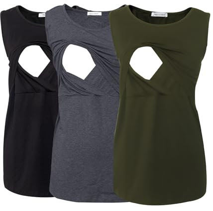 Smallshow Paquete de 3 Ropas de Maternidad sin Mangas para Mujeres Ropa de Lactancia para Mamá Army Green-Black-Deep Grey M