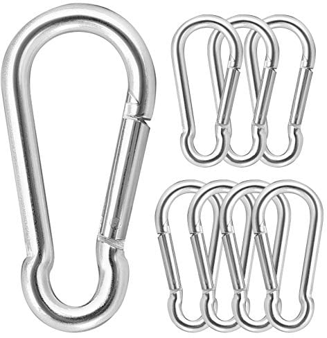 JatilEr 8 Stück Karabinerhaken, M6 Karabiner Klein Stahl Karabiner Sonnensegel Schlüsselanhänger für Hängematten Boxsack Camping Angeln Wandern Fitnessstudio Camping im Freien - Hält bis zu 70 kg
