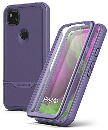 Encased Pixel 4a Schutzhülle mit Displayschutzfolie (Rebel Shield) für Google Pixel 4a, robust, mit integriertem Displayschutz, Violett