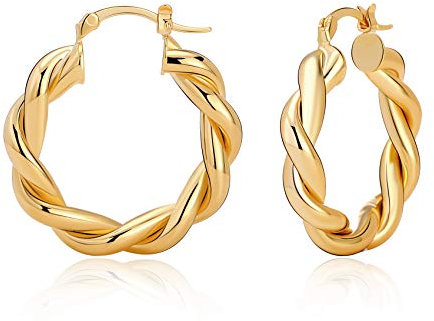 BMMYE Creolen Silber 925 Damen, 5mm Breite Groß Hypoallergene 18K Vergoldete Ohrringe Gold Schmuck Geburtstagsgeschenk für Damen 20/30/40/50mm