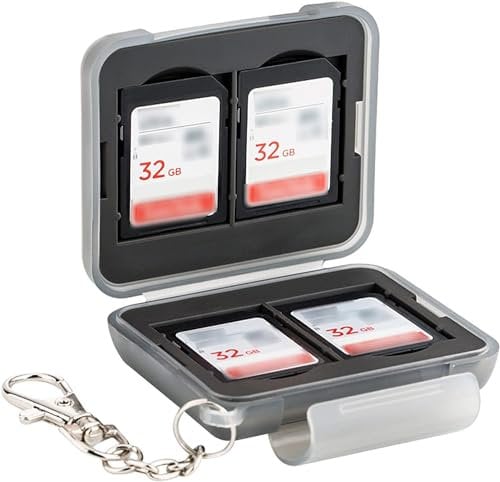 PROfezzion SD und Micro SD Karten Aufbewahrung, Wasserfest Schutzhüllen für Speicherkarten für 4 SD SDHC SDXC Karten + 8 Micro SD/TF Karten mit Karabiner, Grau