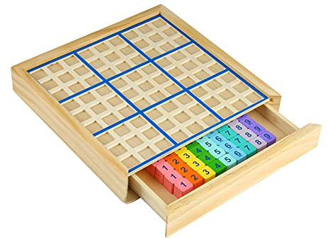 Larcele Holz Sudoku Puzzle Brettspiel mit Schublade (bunt) SD-08