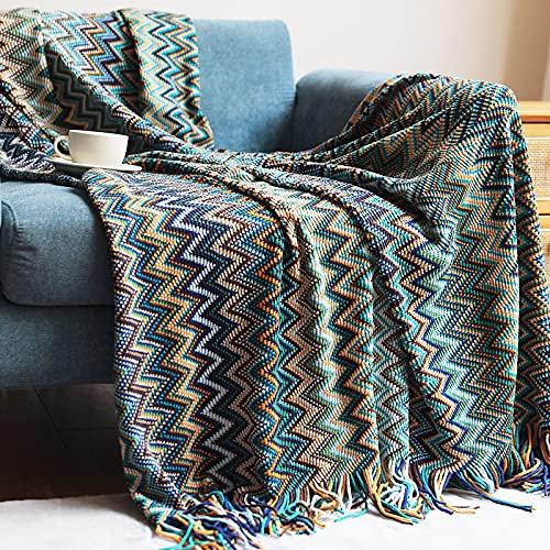 LumiSyne Gestrickte Decke Mit Quaste Hahnentritt Boho Kariert Kuscheldecke Strickdecke Tagesdecke Überwurf Couchdecke Dekorative Decke Für Sofa Bett 180x240cm