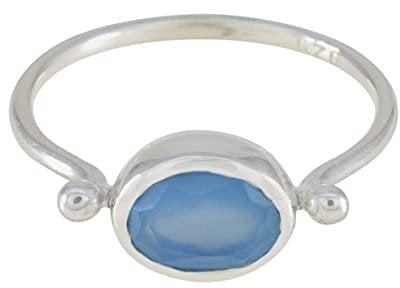 RIYO zarte 925er Sterling Silber natürliche blaue Chalcedon Ringe für Unisex