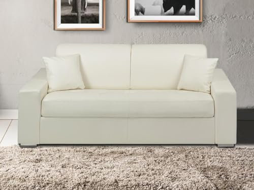 Vente-unique Schlafsofa 3-Sitzer - Liegefläche: 140 cm - Matratzenhöhe: 18 cm - Kunstleder - Weiß - EMIR