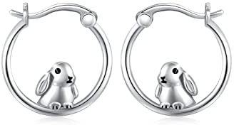 Hasen Ohrringe Creolen Damen Silber 925 Tier Bunny Ohrringe Kreolen Hasen Schmuck Muttertags Geschenke Ostern für Mädchen Kinder Tochter