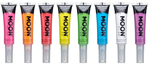Moon Glow Pintura facial y corporal UV neón con aplicador de brocha - 15 ml Set de 8