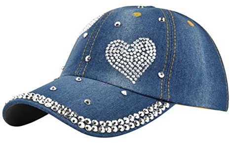 Baseballmütze Damen Mädchen Denim Blumen Diamant Baseball Cap Damen Mütze Jeans Kappe Basecap mit Glitzer